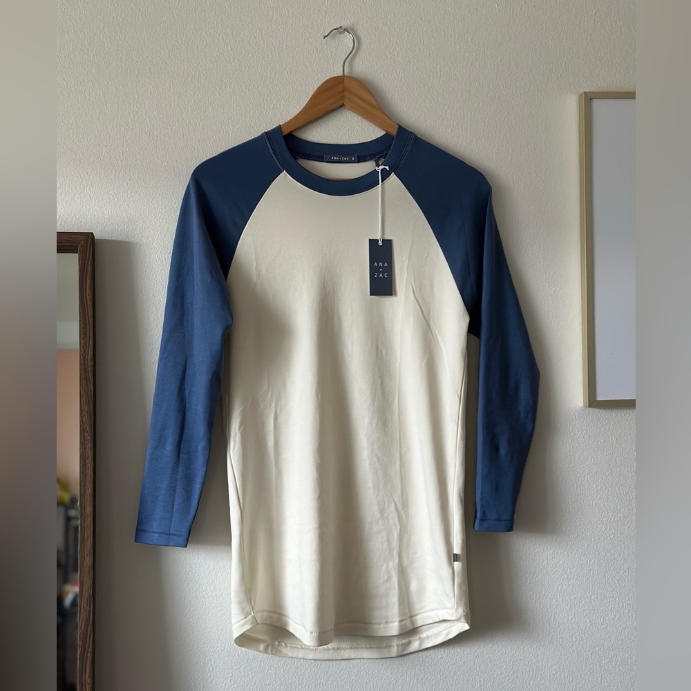 NWT Ana + Zac Baseball Crew Shell/Ocean Small